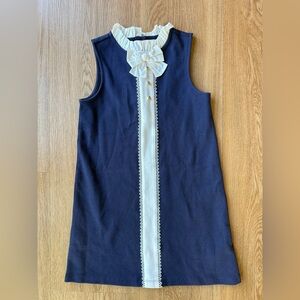 Janie and Jack Navy Dress with Cream Ruffle bow and gold buttons